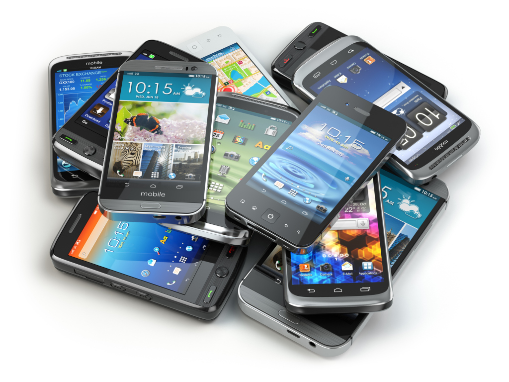 Choose mobile phone. Heap of the different smartphones.